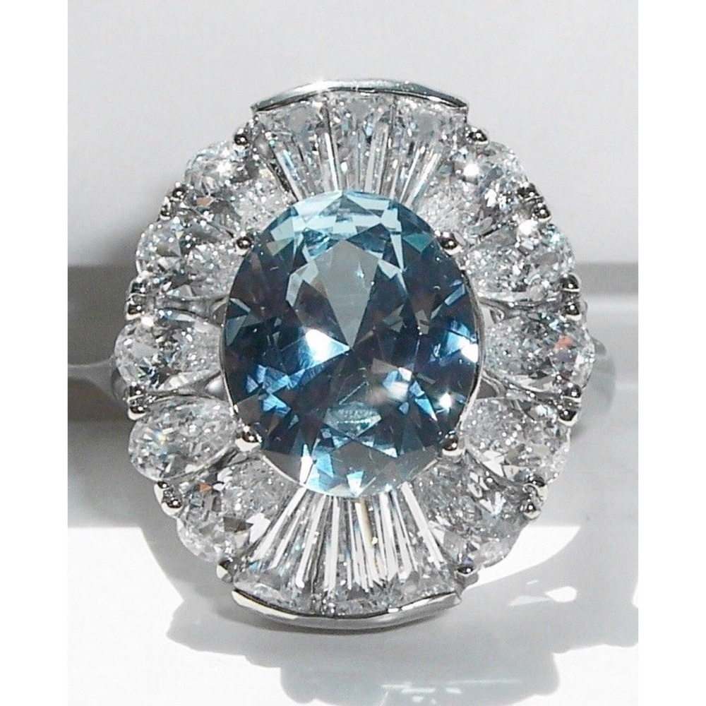 STAINLESS STEEL Simulated London Blue Topaz Ring - Picture 1 of 8